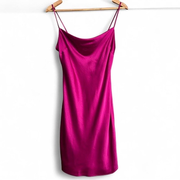 Express Dresses & Skirts - Express Satin Cowl Neck Slip Dress Womens Small Magenta Pink Mini